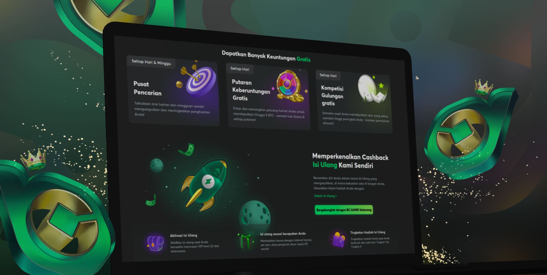 Suplemen untuk penawaran bonus dan promosi untuk permainan yang menguntungkan di platform BCgame